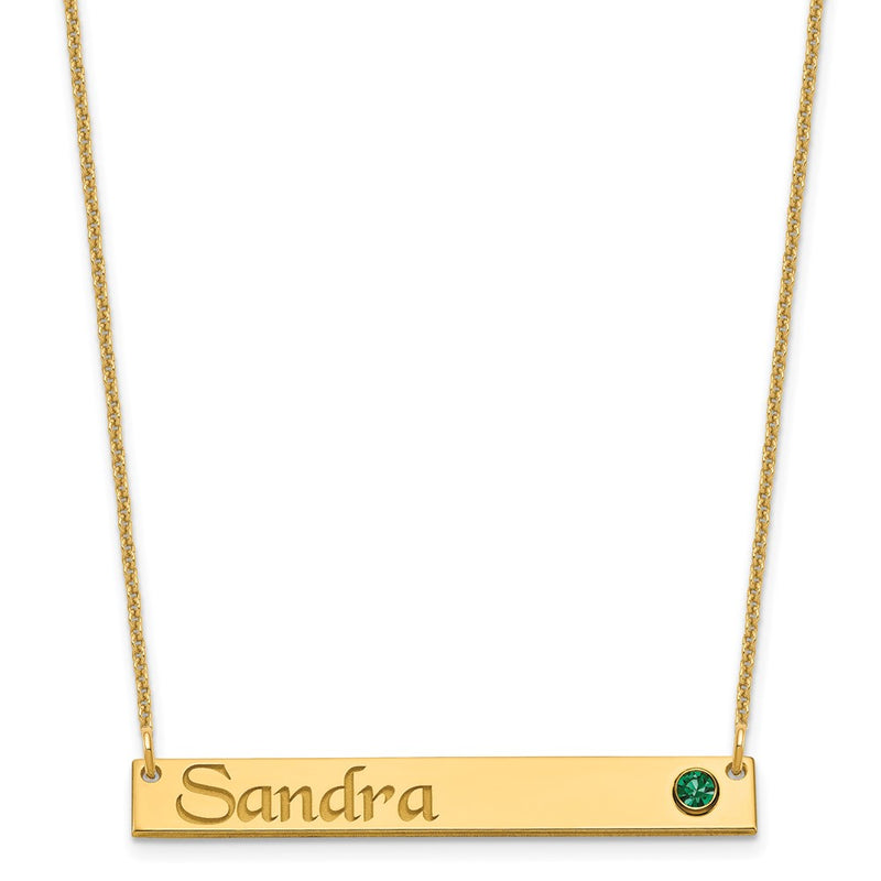 14K Yellow Gold Personalized Bar W/ Bezel Birthstone Necklace