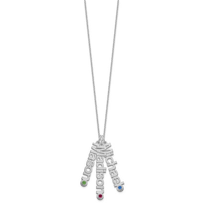 14K White Gold 14Kw Satin 3 Names Birthstone W/ Bezel Necklace