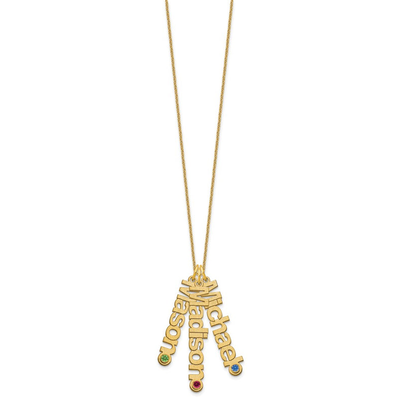 14K Yellow Gold 14Ky Satin 3 Names Birthstone W/ Bezel Necklace