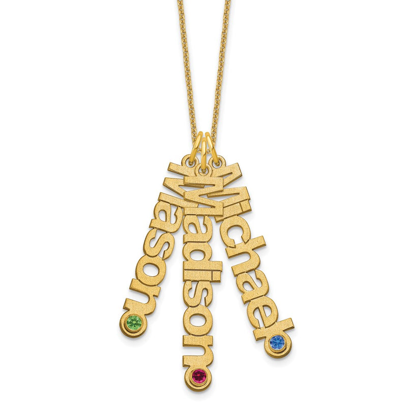 14K Yellow Gold 14Ky Satin 3 Names Birthstone W/ Bezel Necklace