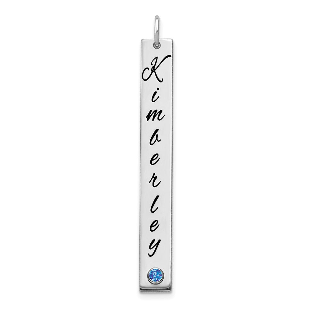 14K White Gold Wg Lg Epoxy Name W/ Rhod Pld Bezel Bs Bar Charm