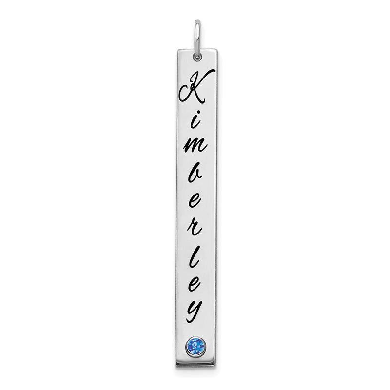 14K White Gold Wg Lg Epoxy Name W/ Rhod Pld Bezel Bs Bar Charm