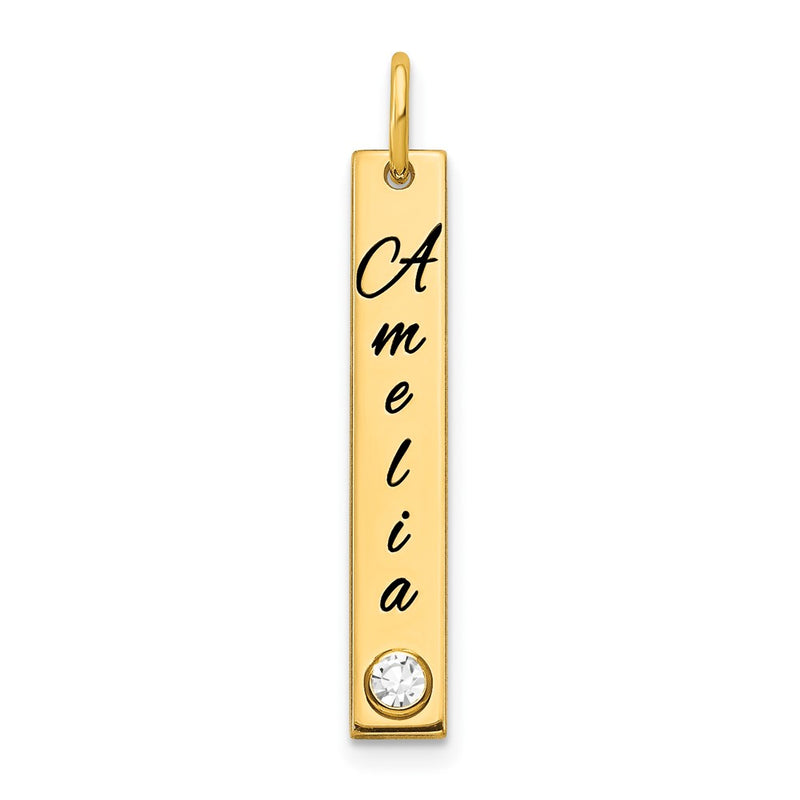 14K Yellow Gold Yg Small Epoxy Name Bezel Birthstone Bar Charm