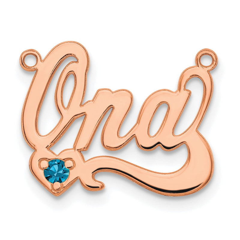 Rose Plated Sterling Silver/Rose Birthstone Heart Name Plate