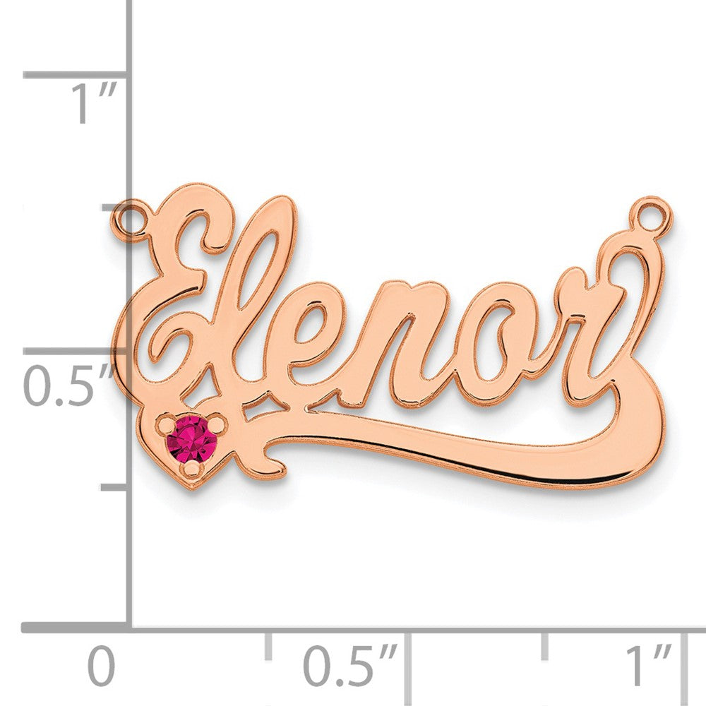 Rose Plated Sterling Silver/Rose Birthstone Heart Name Plate