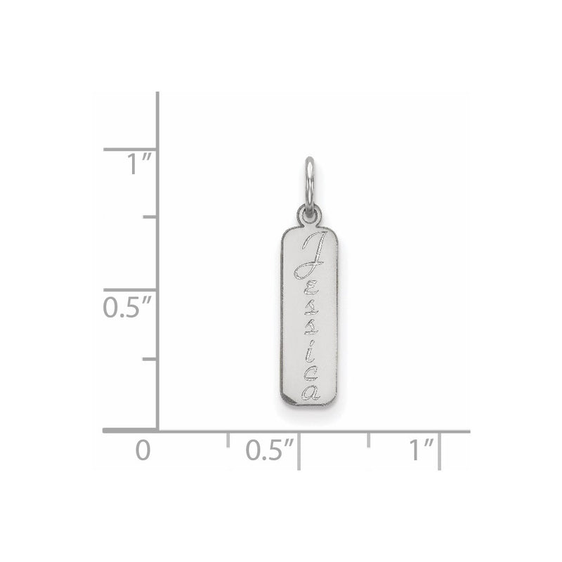 Sterling Silver Silver/Rhodium Plated Script Font Name Bar Charm
