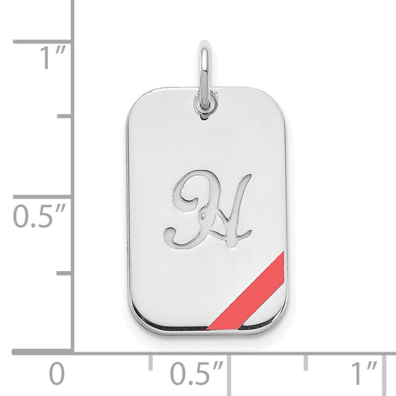 Sterling Silver Silver/Rhodium Plated Dog Tag Enameled Charm