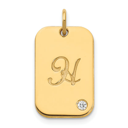 14K Yellow Gold Initial Dog Tag With Diamond Charm