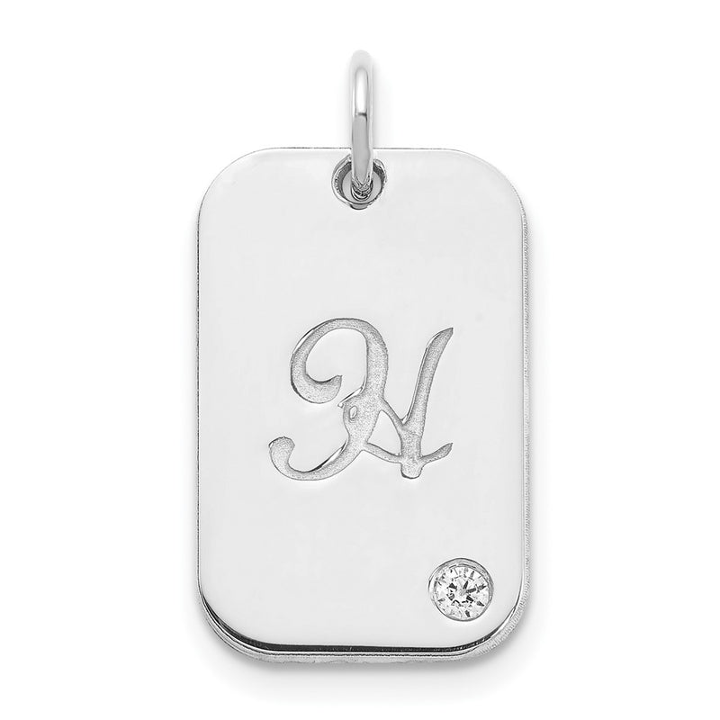 Sterling Silver Initial Dog Tag With Diamond Charm