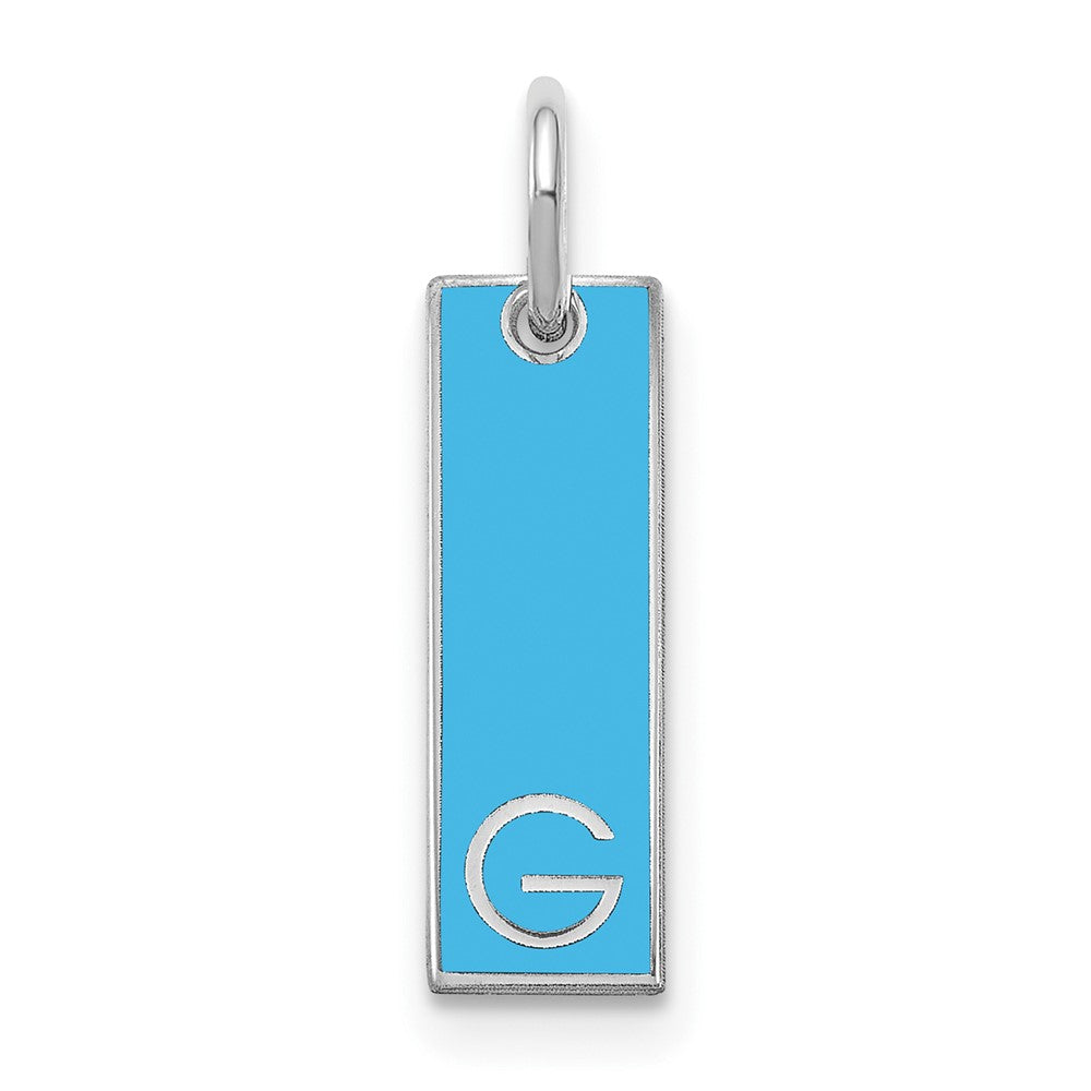 Sterling Silver Silver/Rhodium Plated Small Epoxy Initial Bar Charm
