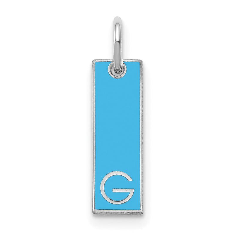 Sterling Silver Silver/Rhodium Plated Small Epoxy Initial Bar Charm