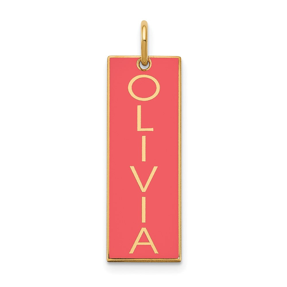 Gold Plated Sterling Silver/Gold Large Enameled Name Bar Charm