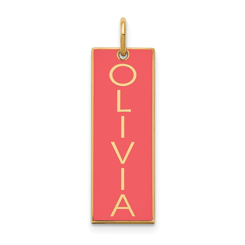 Gold Plated Sterling Silver/Gold Large Enameled Name Bar Charm