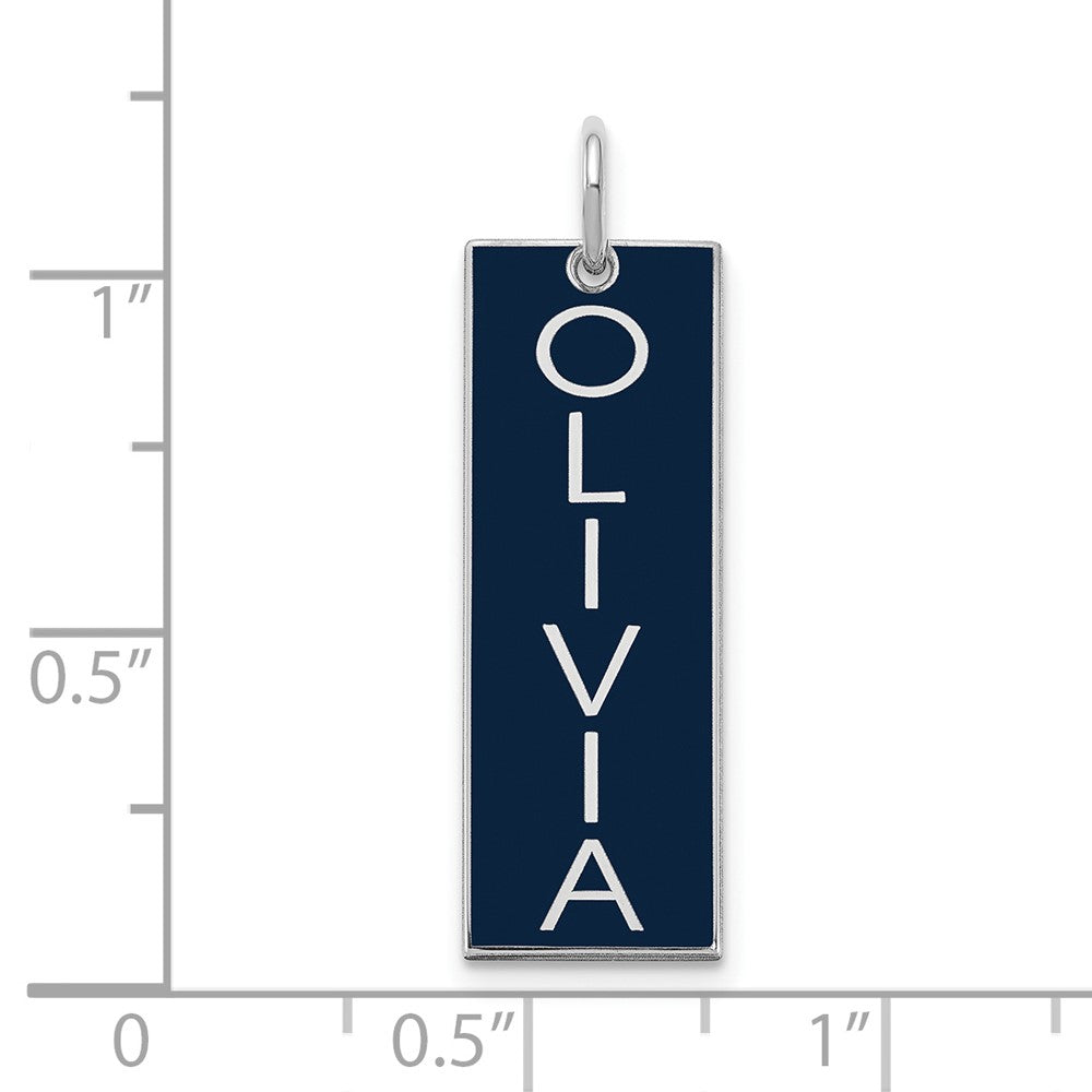 Sterling Silver Silver/Rhodium Plated Large Enameled Name Bar Charm