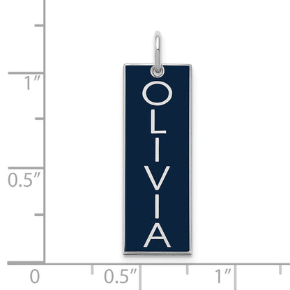 Sterling Silver Silver/Rhodium Plated Large Enameled Name Bar Charm