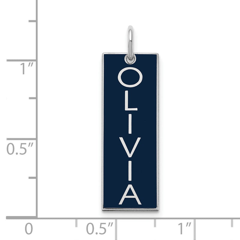 Sterling Silver Silver/Rhodium Plated Large Enameled Name Bar Charm