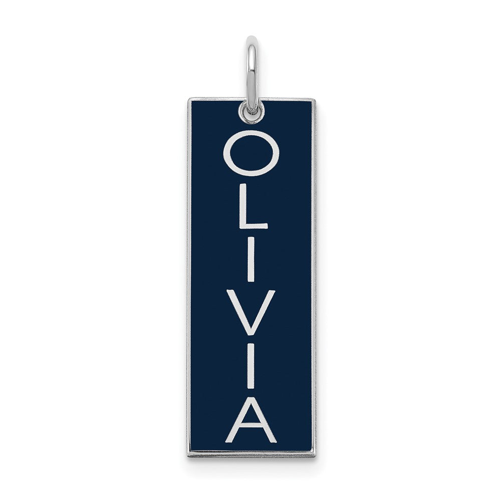 Sterling Silver Silver/Rhodium Plated Large Enameled Name Bar Charm