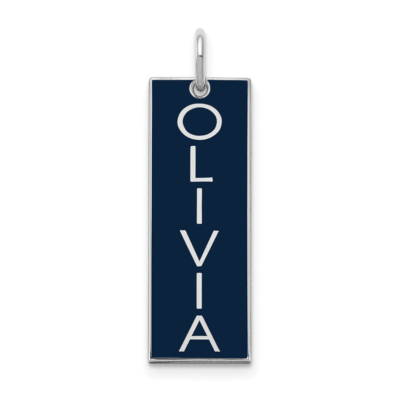 Sterling Silver Silver/Rhodium Plated Large Enameled Name Bar Charm