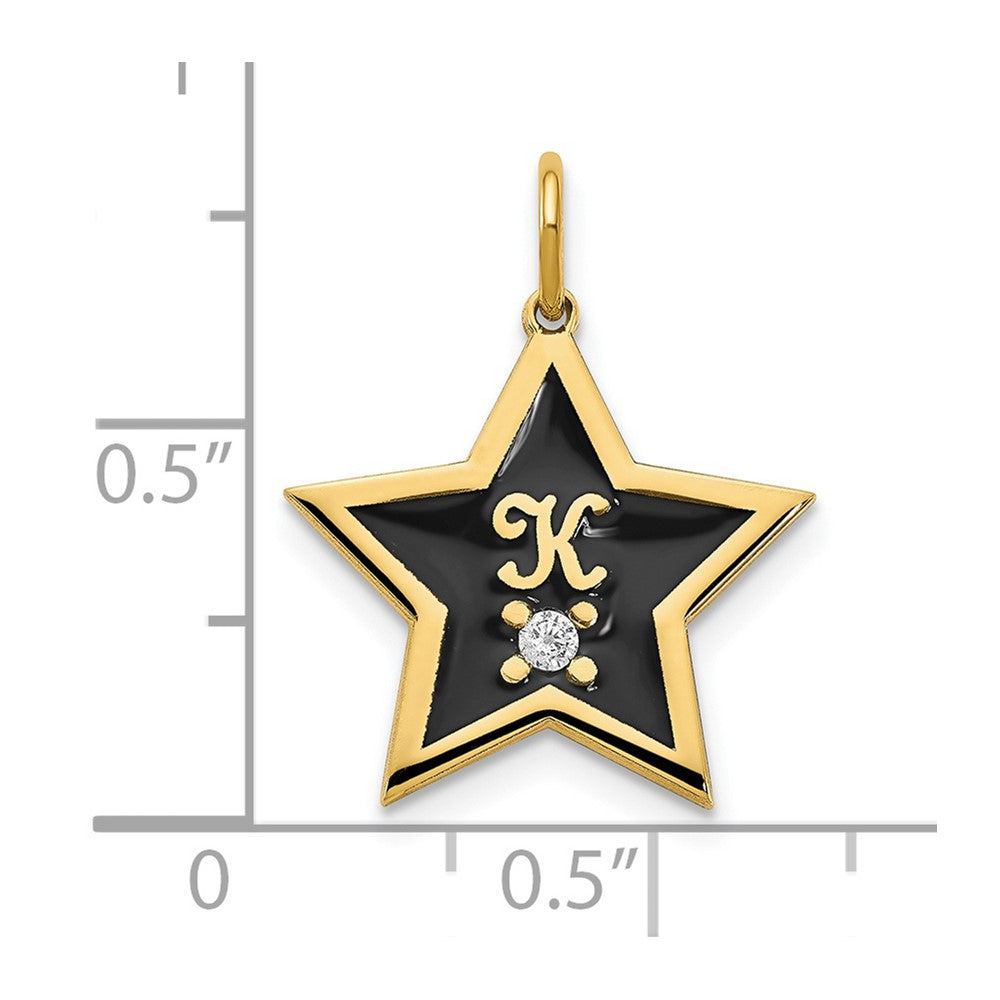 Gold Plated Sterling Silver/Gold Initial Enameled Star With Diamond Charm