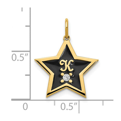 Gold Plated Sterling Silver/Gold Initial Enameled Star With Diamond Charm