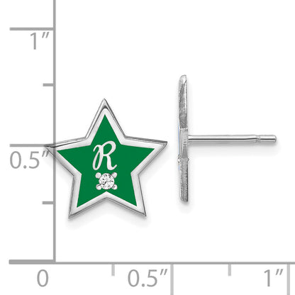 Sterling Silver Silver/Rh Plated Initial Enameled Star With Diamond Post Earrings