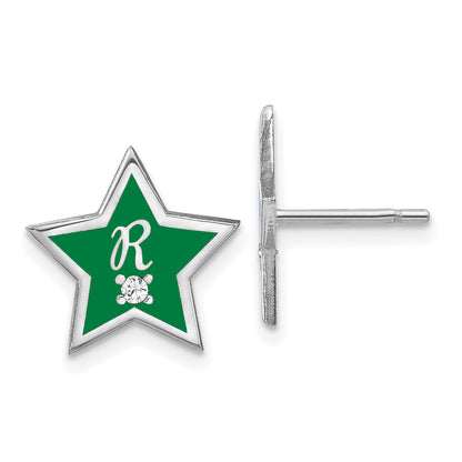 Sterling Silver Silver/Rh Plated Initial Enameled Star With Diamond Post Earrings
