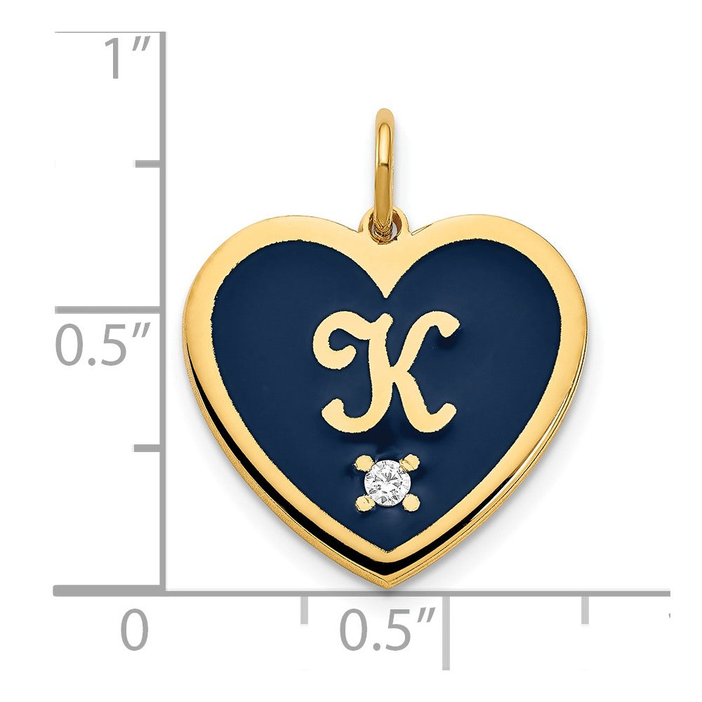 Gold Plated Epoxy Heart With Initial And Diamond Charm