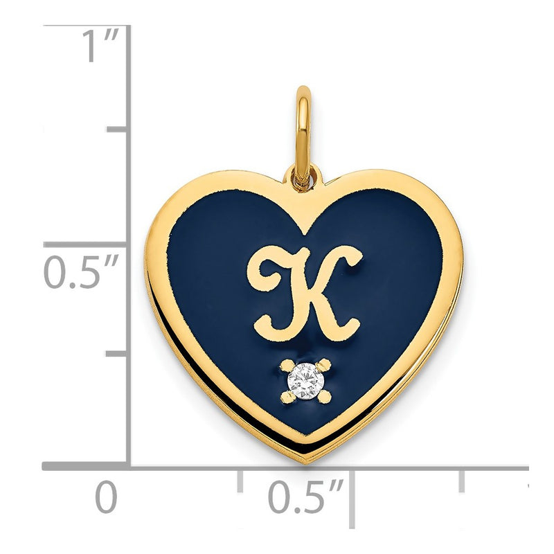 Gold Plated Epoxy Heart With Initial And Diamond Charm
