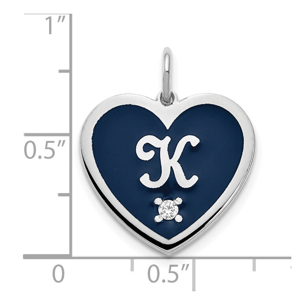 14K White Gold Epoxy Heart With Initial And Diamond Charm