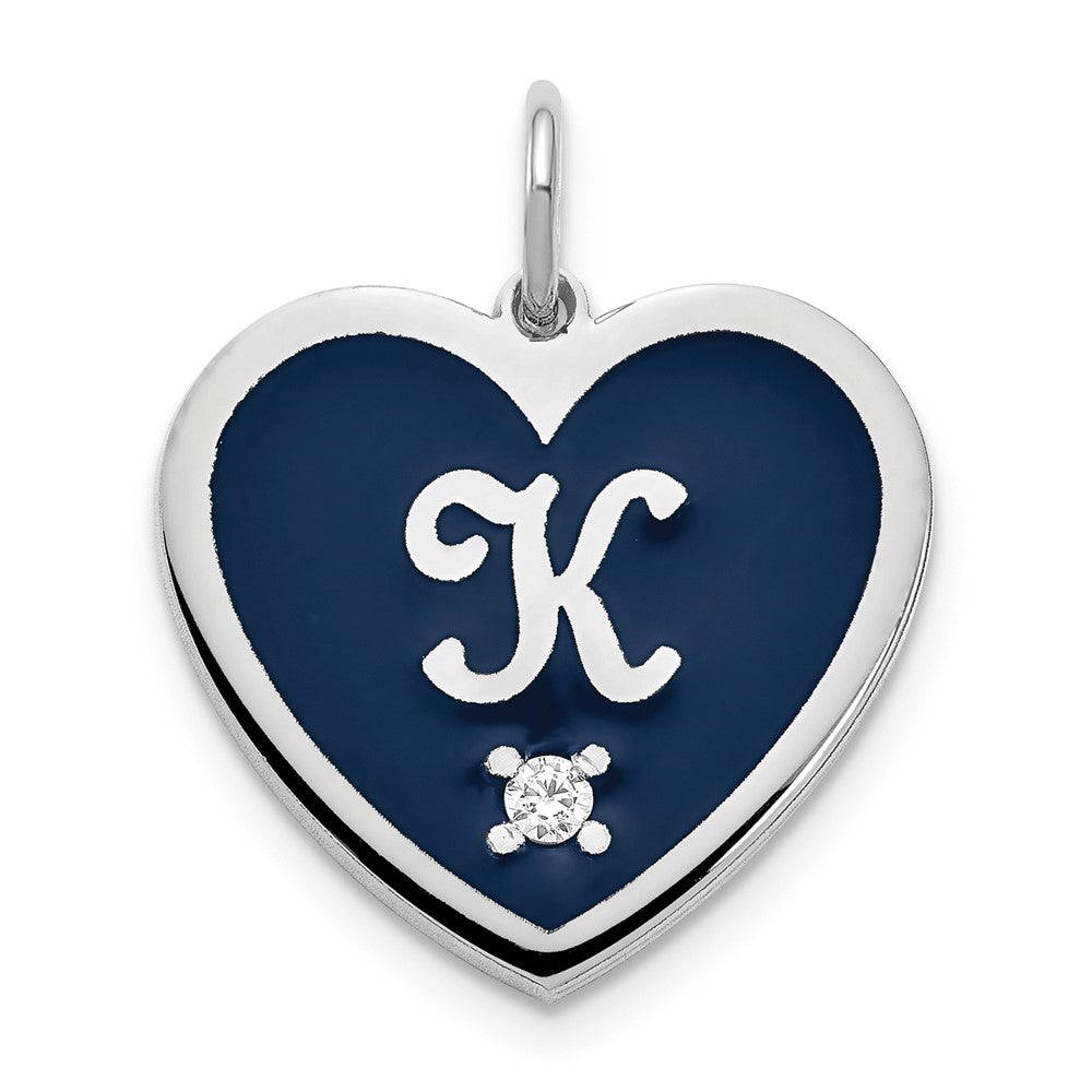 14K White Gold Epoxy Heart With Initial And Diamond Charm