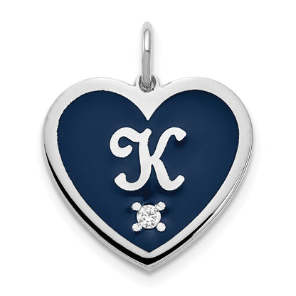 14K White Gold Epoxy Heart With Initial And Diamond Charm