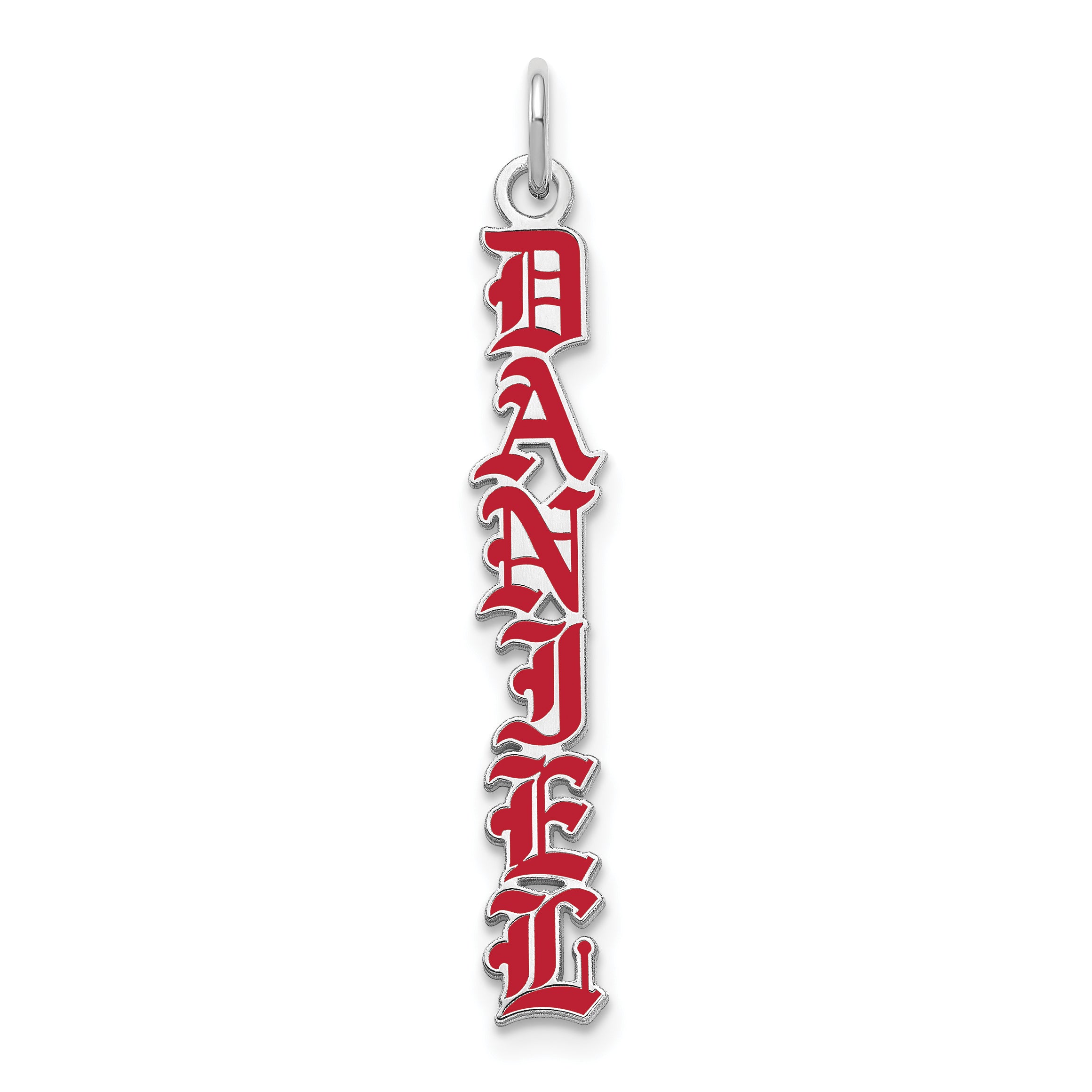 Sterling Silver Rhod Pltd English Towne Font Epoxy Name Plate Charm