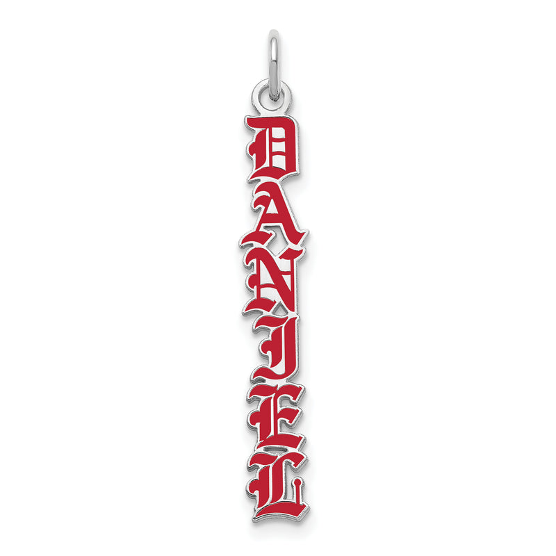 Sterling Silver Rhod Pltd English Towne Font Epoxy Name Plate Charm