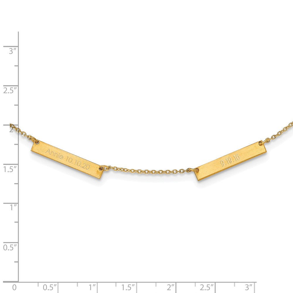 14K Yellow Gold Brushed 2 Station Necklace