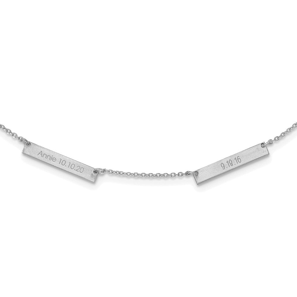 Sterling Silver Silver/Rhodium Plated Brushed 2 Station Necklace