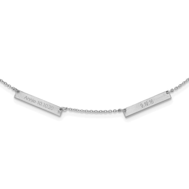 Sterling Silver Silver/Rhodium Plated Brushed 2 Station Necklace