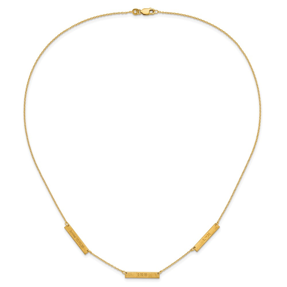 14K Yellow Gold Brushed 3 Station Necklace