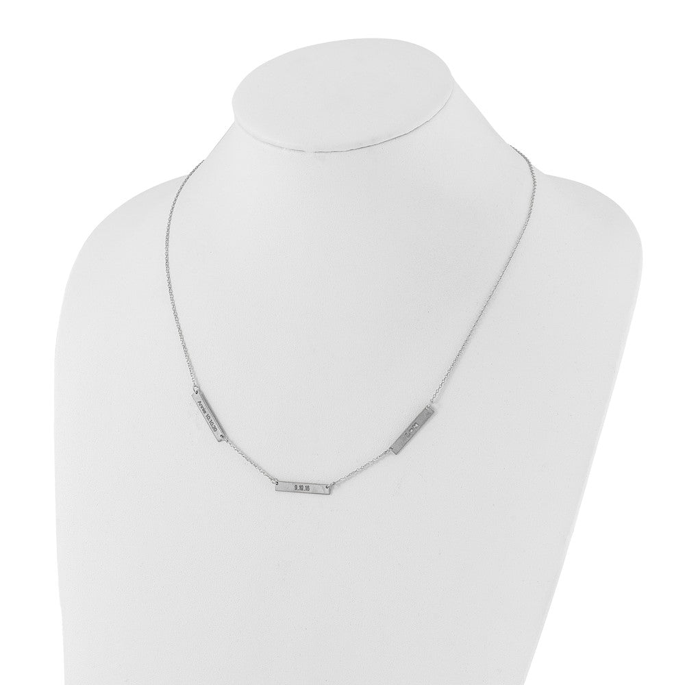 Sterling Silver Silver/Rhodium Plated Brushed 3 Station Necklace
