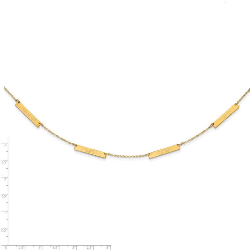 14K Yellow Gold Brushed 4 Station Necklace
