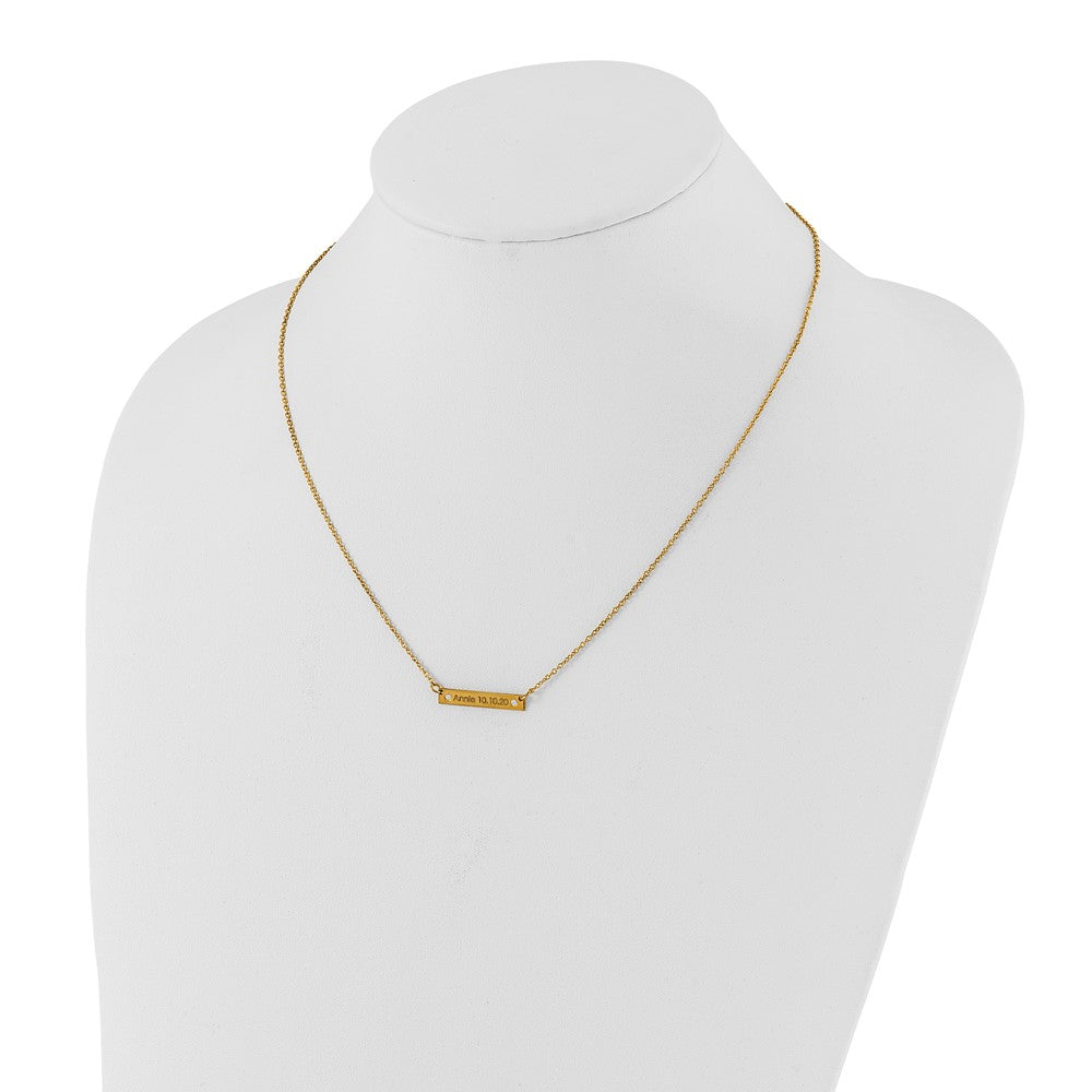 Gold Plated Brushed 1 Station With Diamonds Necklace