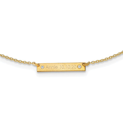 Gold Plated Brushed 1 Station With Diamonds Necklace
