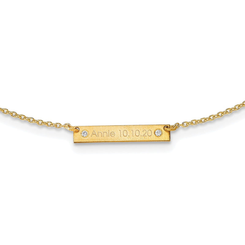 14K Yellow Gold Brushed 1 Station With Diamonds Necklace