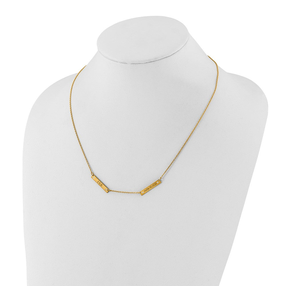 14K Yellow Gold Brushed 2 Station With Diamonds Necklace