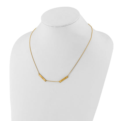 14K Yellow Gold Brushed 2 Station With Diamonds Necklace
