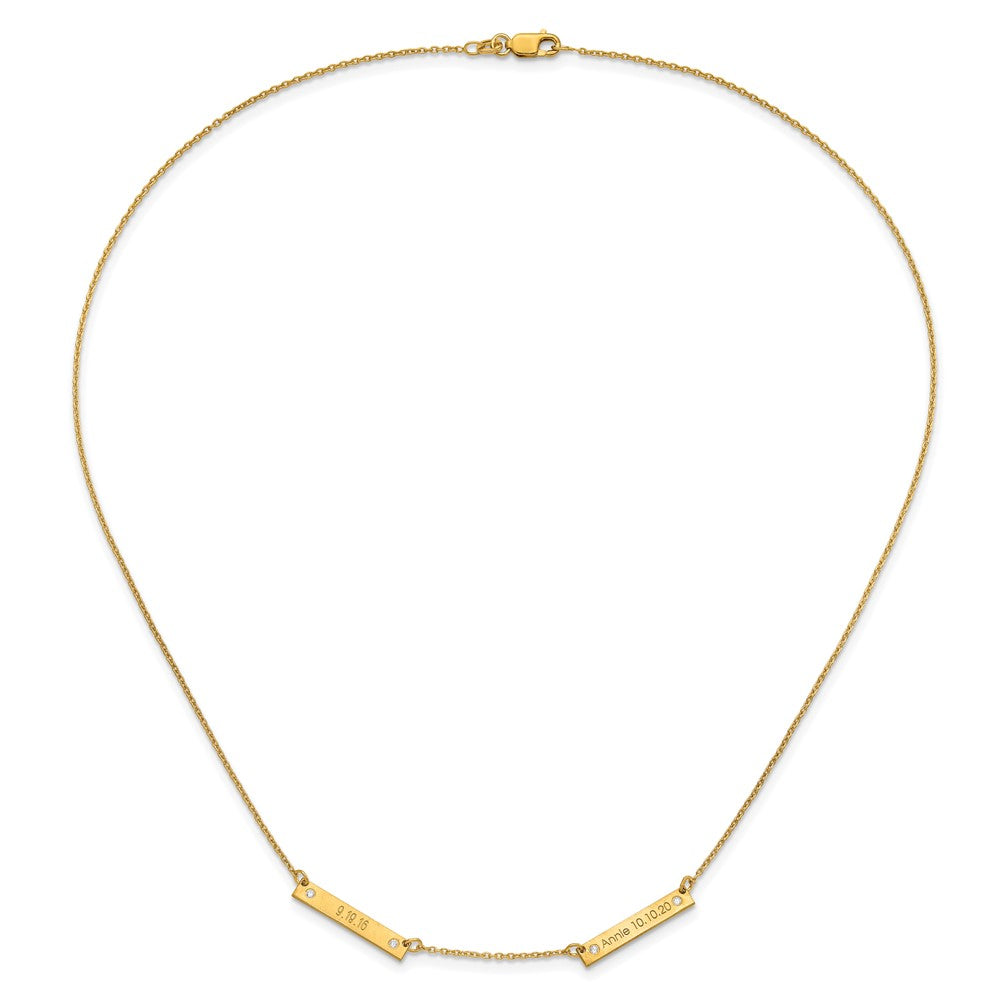14K Yellow Gold Brushed 2 Station With Diamonds Necklace