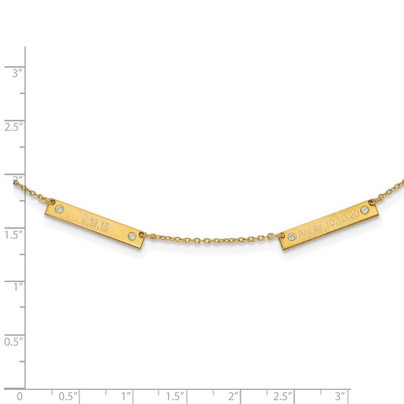 Gold Plated Brushed 2 Station With Diamonds Necklace
