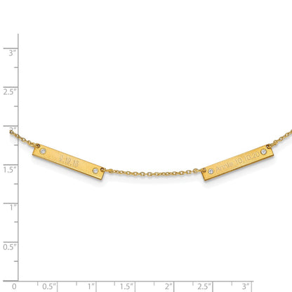 14K Yellow Gold Brushed 2 Station With Diamonds Necklace