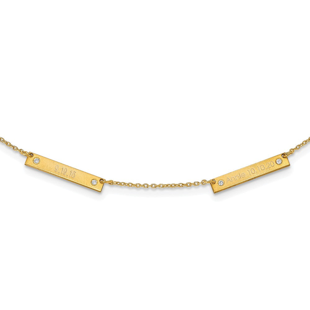 14K Yellow Gold Brushed 2 Station With Diamonds Necklace