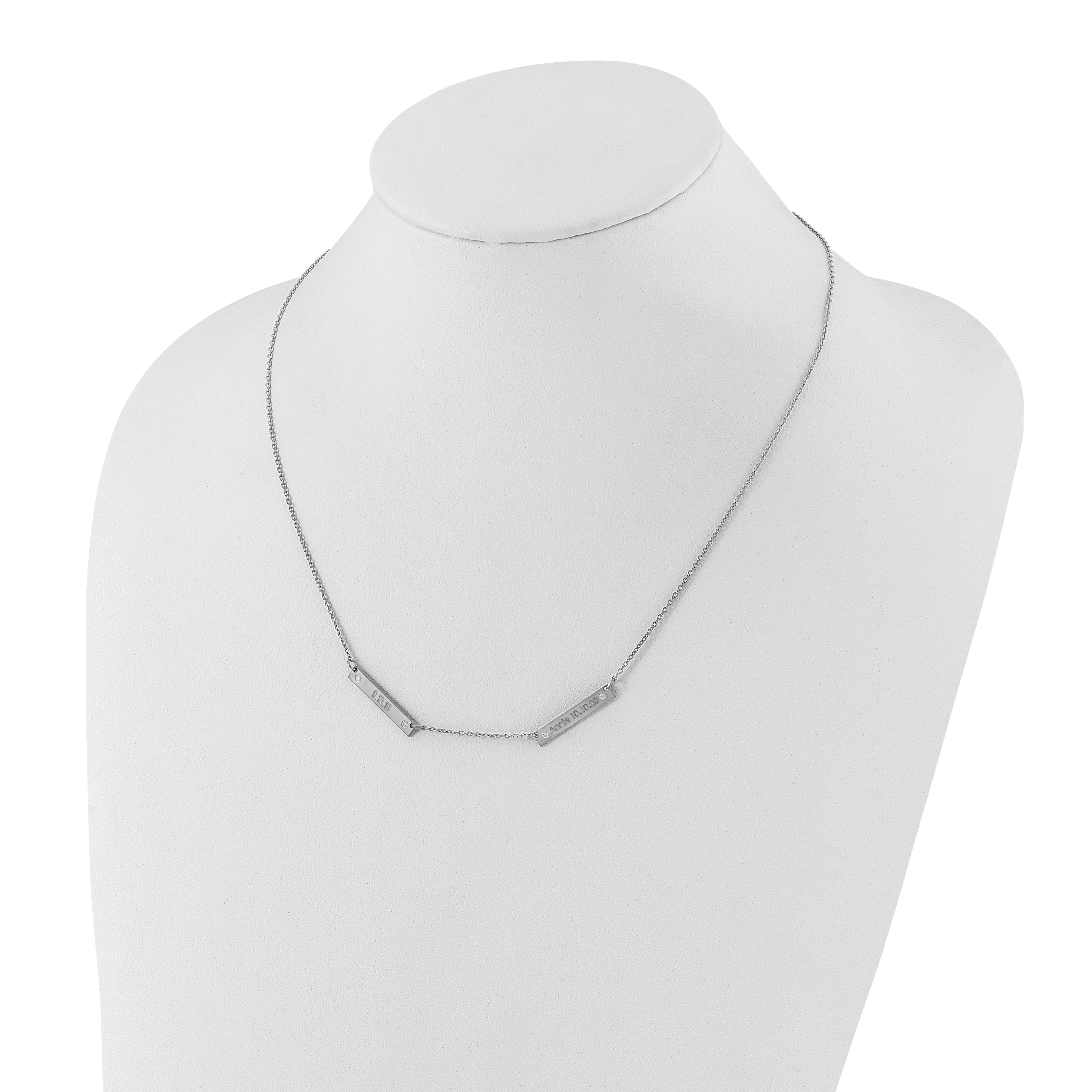 Sterling Silver Rhodium Plated Brushed 2 Station With Diamonds Necklace