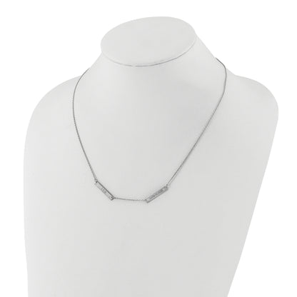 Sterling Silver Rhodium Plated Brushed 2 Station With Diamonds Necklace